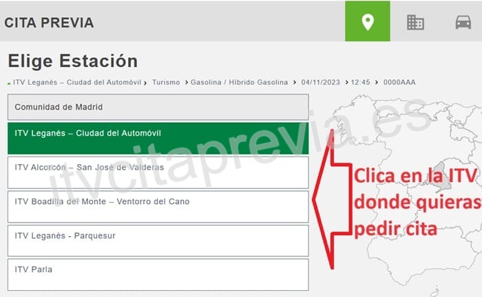 Elegir estación para cita ITV Dekra