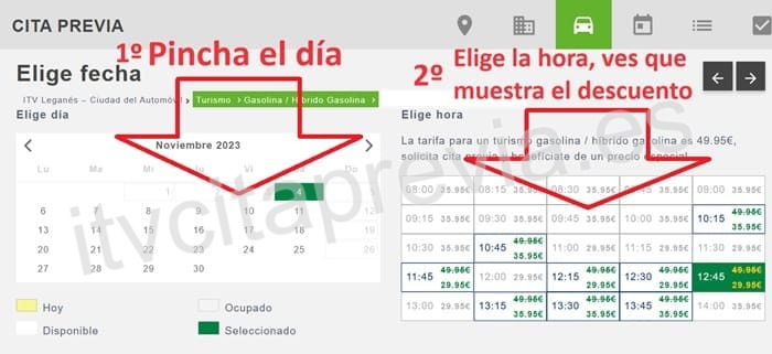 Escoge el día y hora para reservar hora ITV Dekra