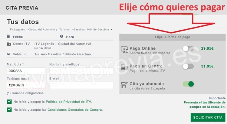 Matrícula vehículo y pago cita Dekra ITV