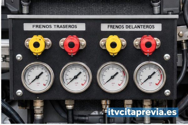 Panel de tomas de presión instalado en camión para prueba de frenos por método de extrapolación en ITV